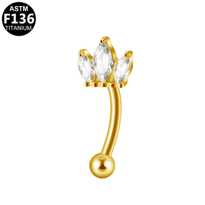 Piercing nombril couronne marquises en titane doré
