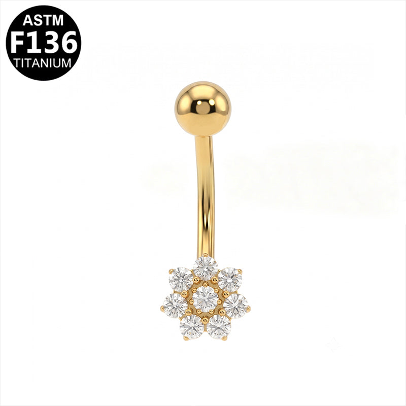 Piercing nombril fleur zircon en titane doré