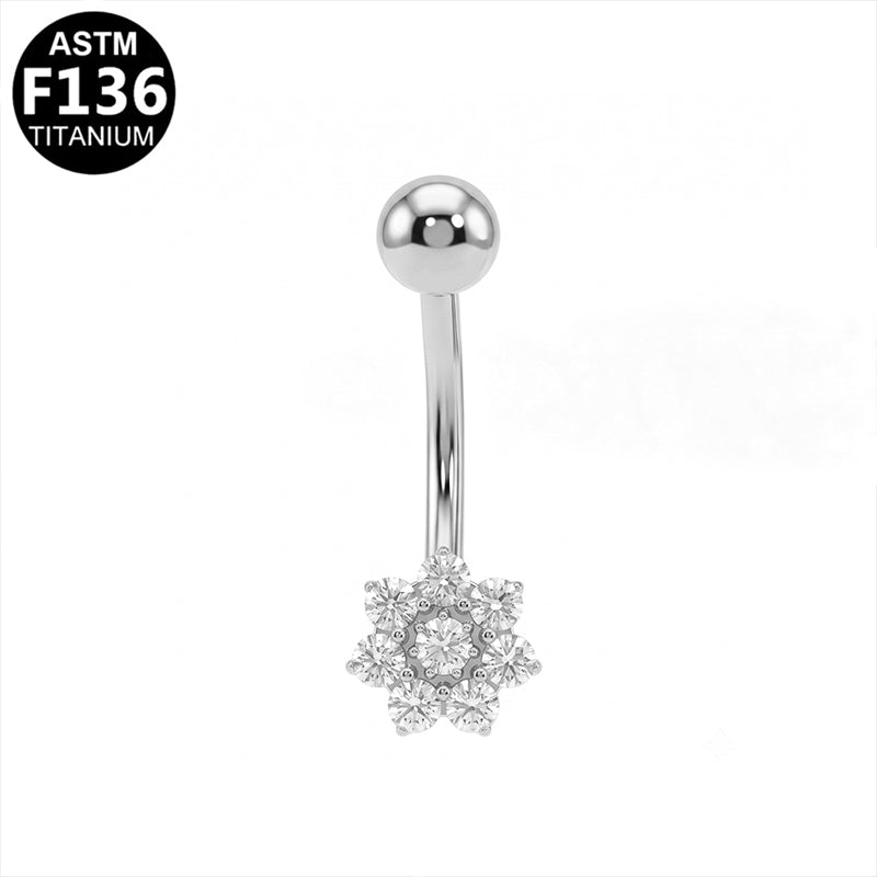 Piercing nombril fleur zircon en titane argenté