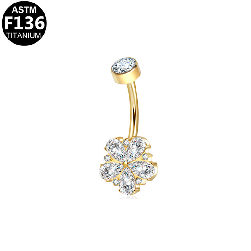 Piercing nombril fleur dorée en titane doré