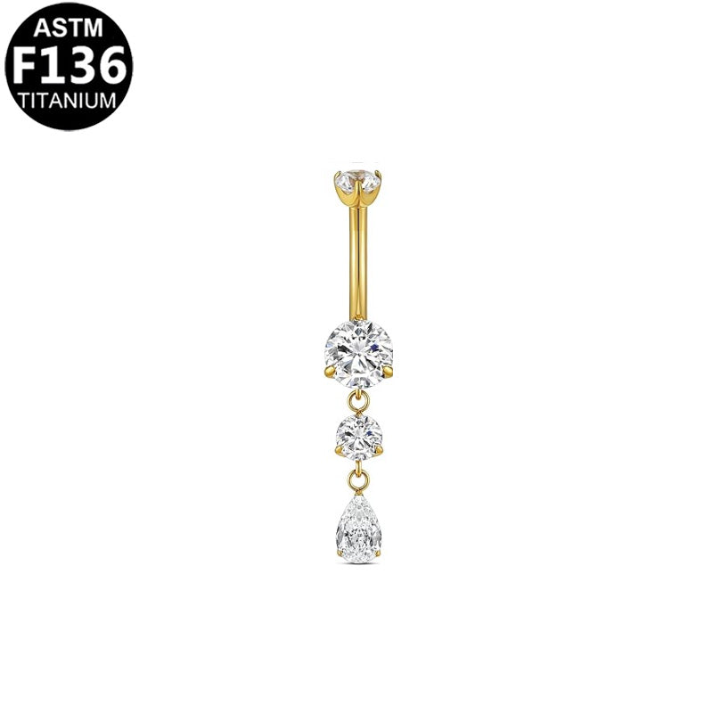 Piercing nombril pendant gouttes en titane doré