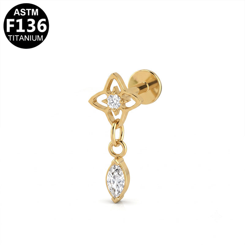Piercing fleur ajourée pendante en titane doré
