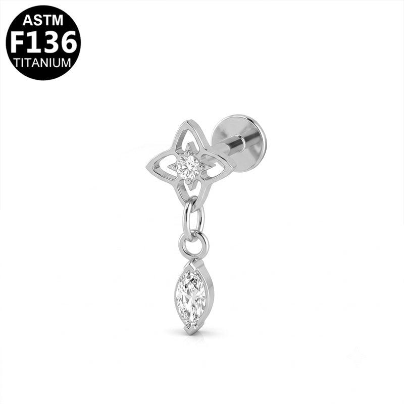 Piercing fleur ajourée pendante en titane argenté