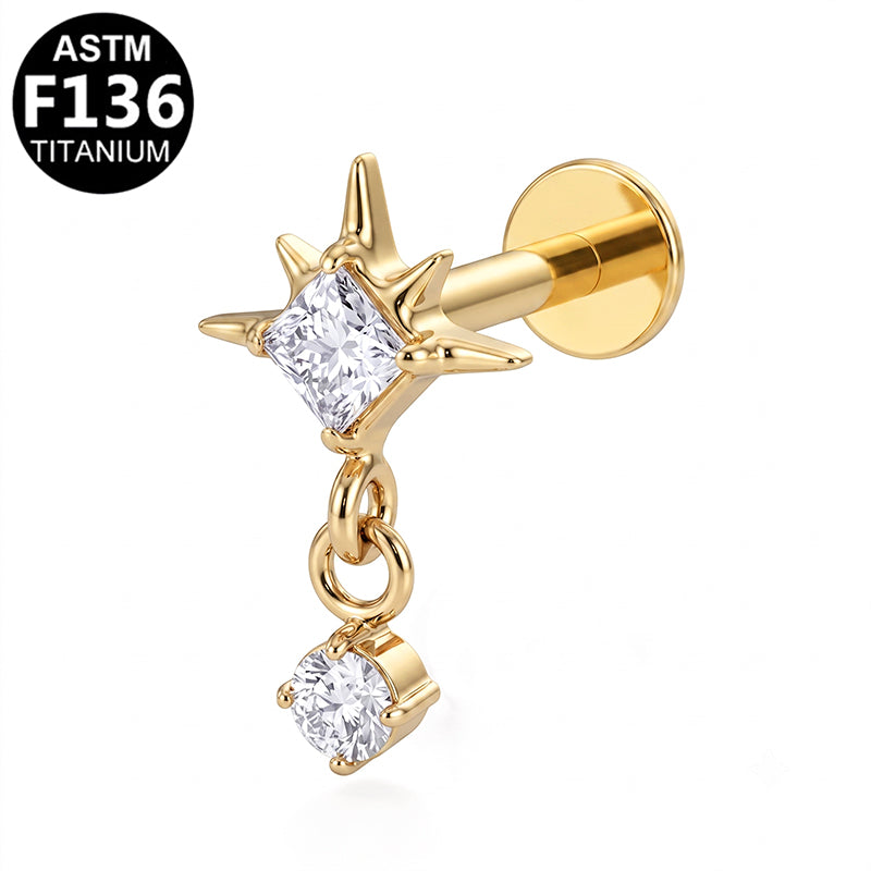 Piercing étoile et zircon pendant en titane doré