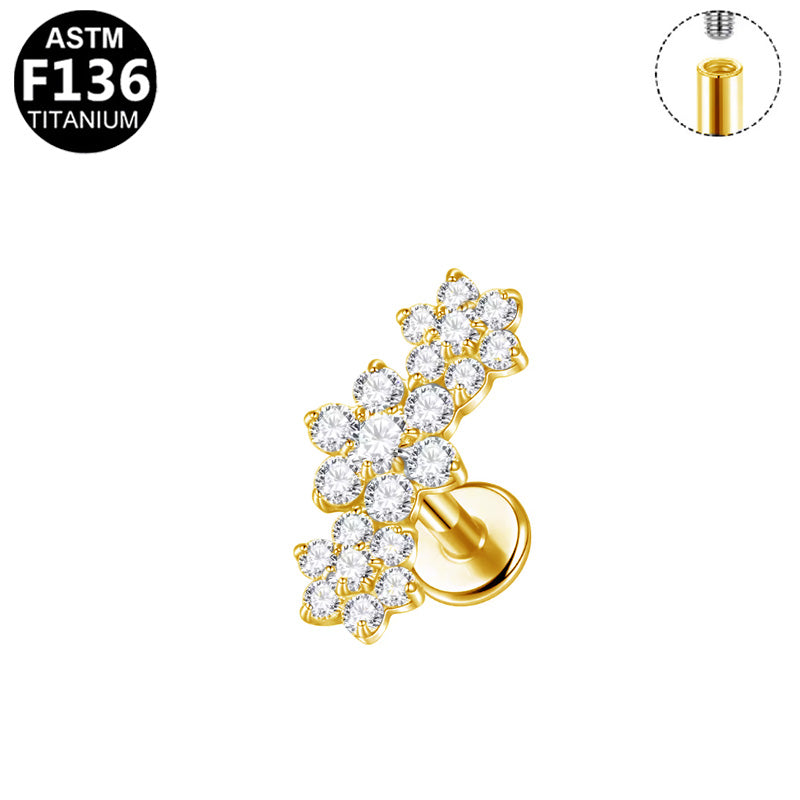 Piercing grappe de fleurs strass en titane doré
