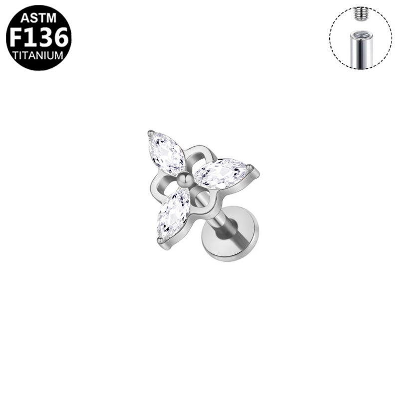 Piercing fleur quatre marquises en titane argenté