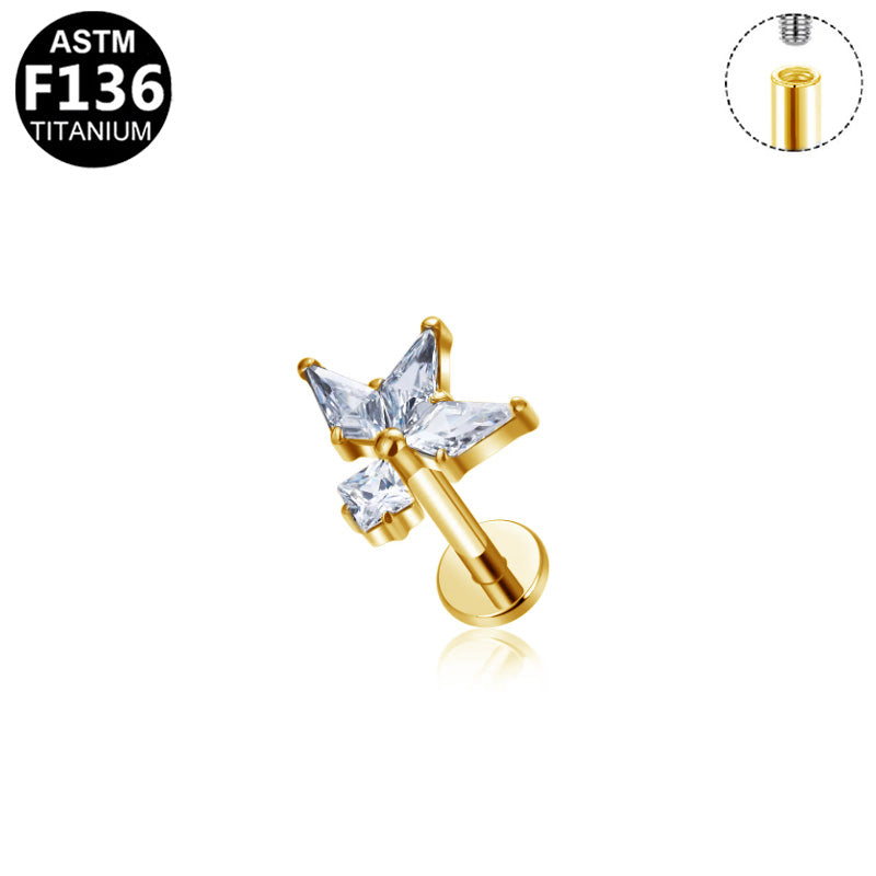 Piercing papillon cristal en titane doré
