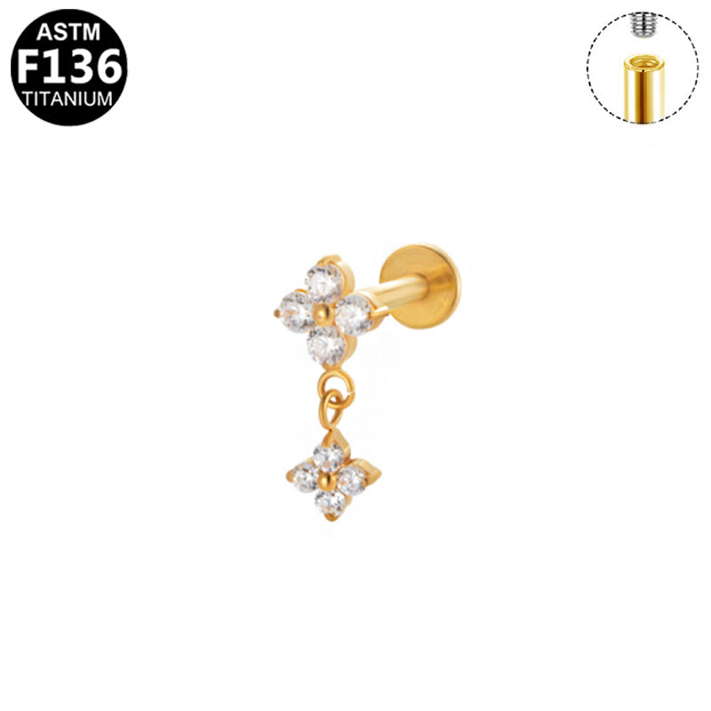 Piercing pendant trèfle en titane doré