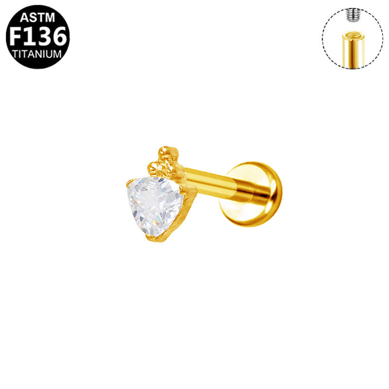 Piercing cœur zircon en titane doré
