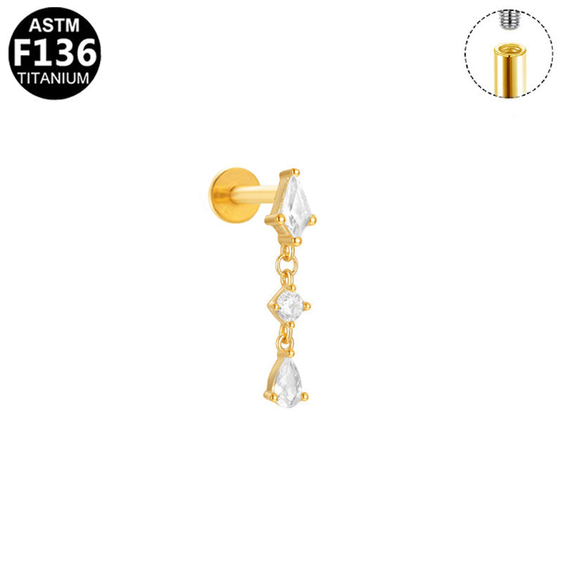 Piercing pendant trois gouttes en titane doré