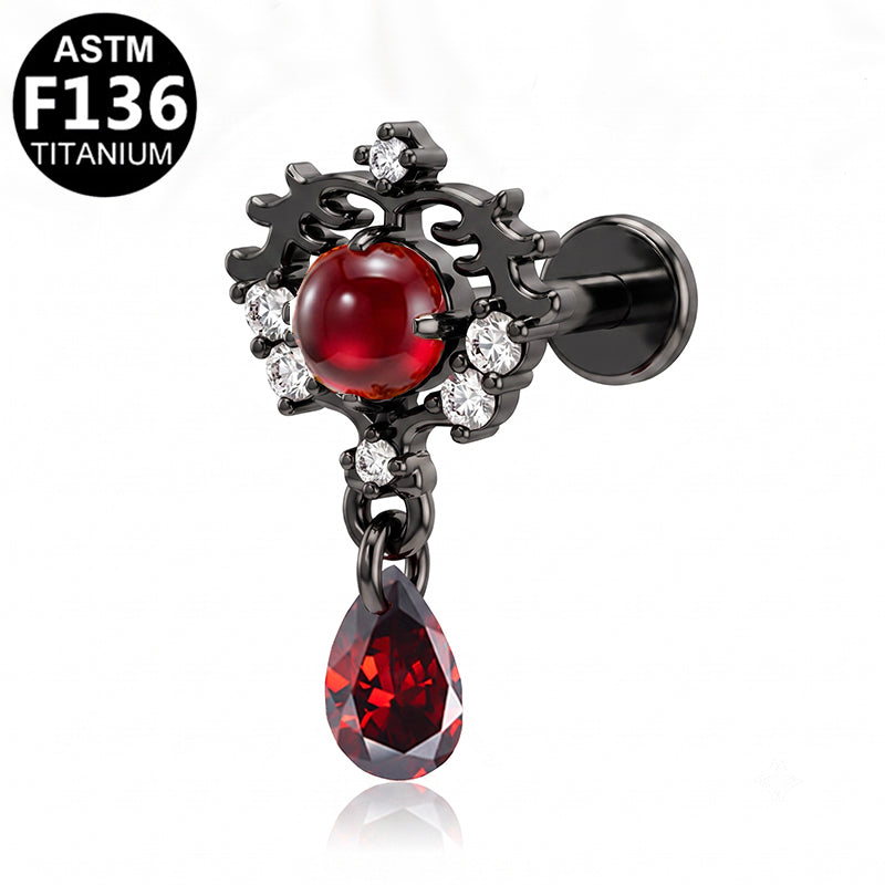Piercing goutte rouge pendante en titane noir