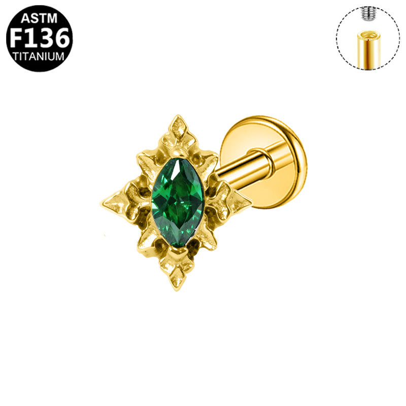 Piercing marquise verte en titane doré
