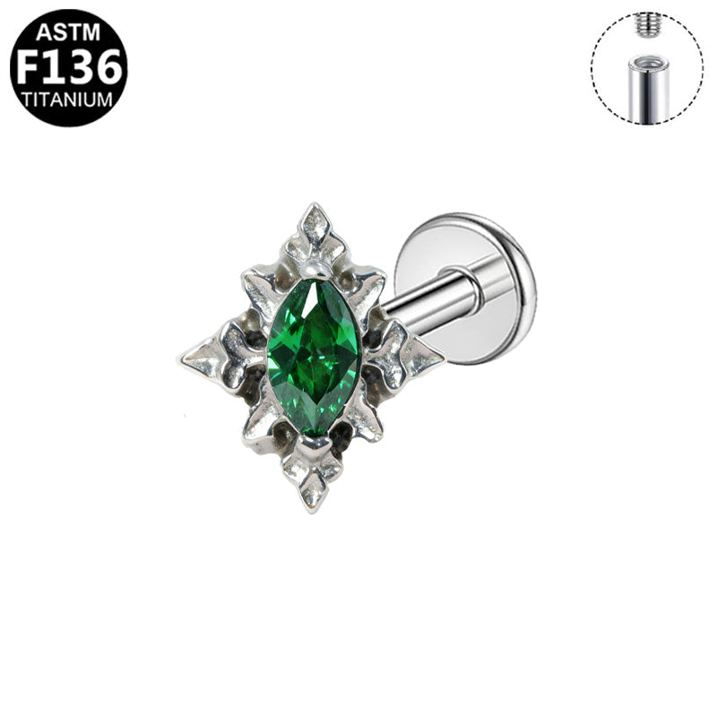 Piercing marquise verte en titane argenté