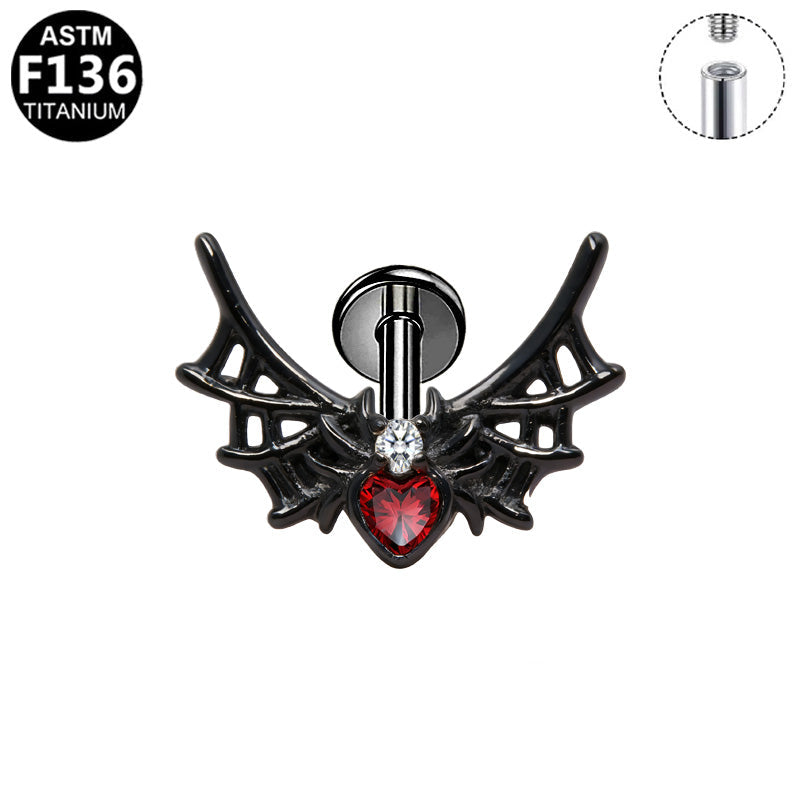 Piercing toile d'araignée cœur rouge en titane noir