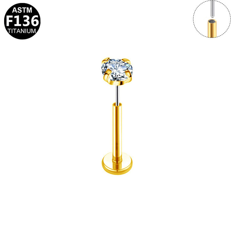 Piercing zircon simple en titane doré