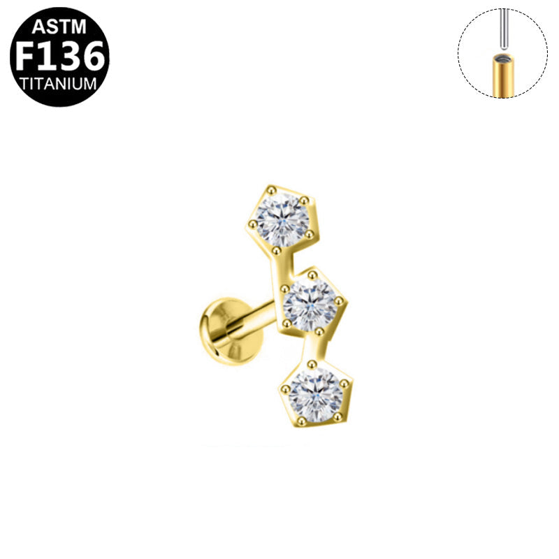 Piercing cascade trois zircons en titane doré
