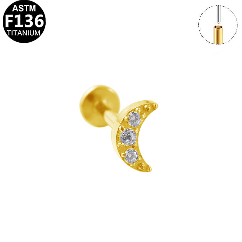 Piercing lune strass en titane doré