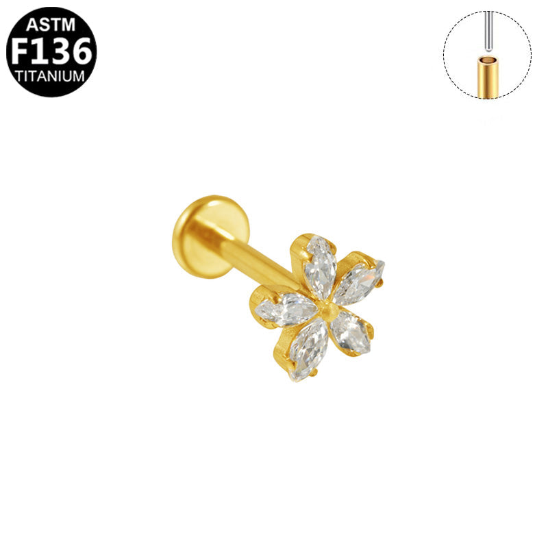 Piercing fleur cinq marquises en titane doré