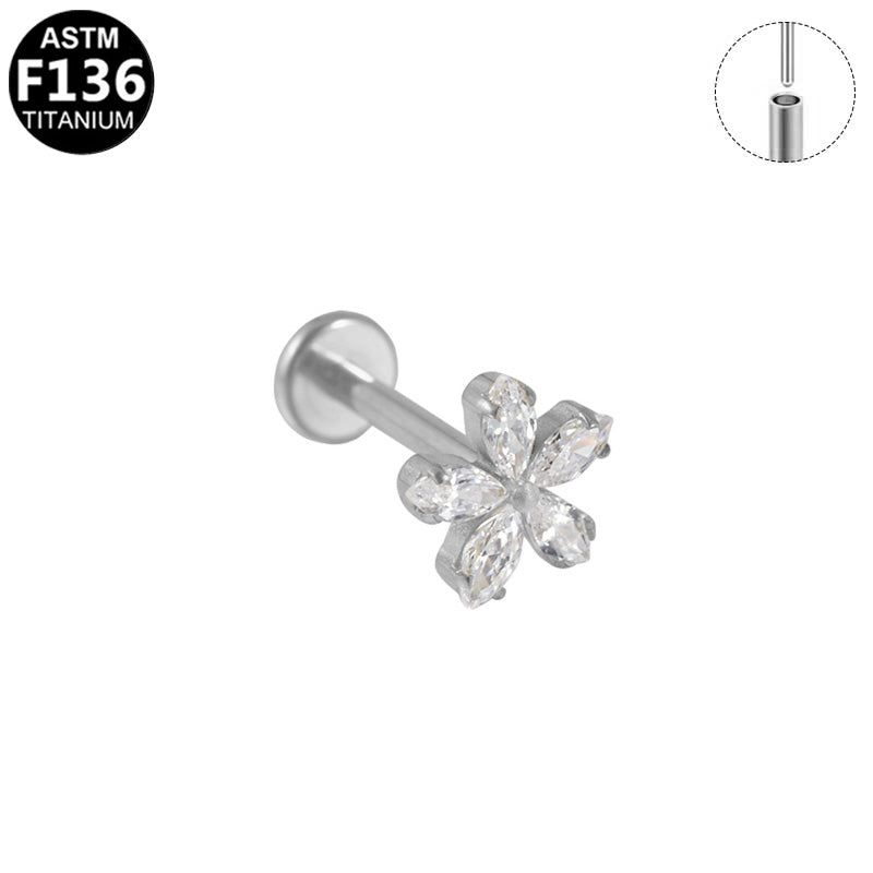 Piercing fleur cinq marquises en titane argenté