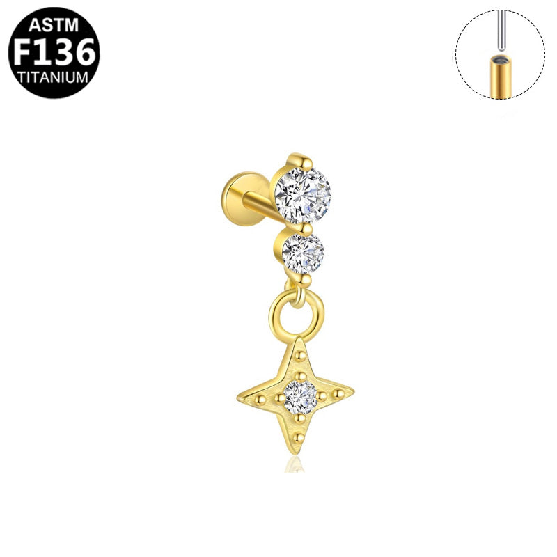 Piercing pendant étoile zircon en titane doré