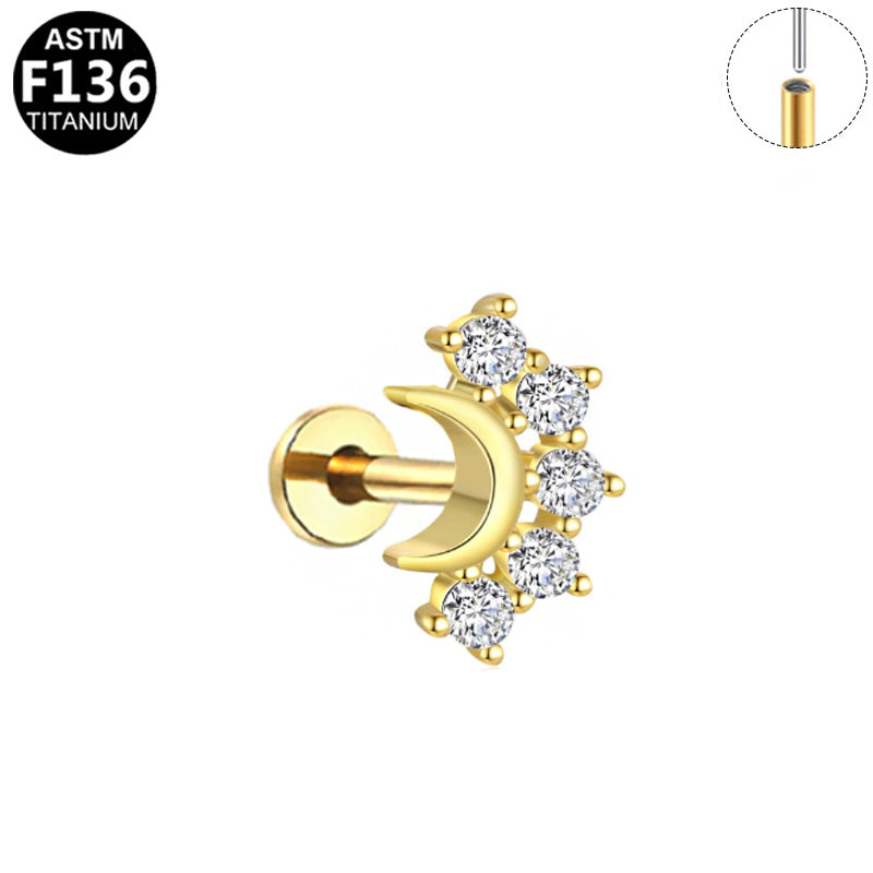 Piercing lune et fleurs en titane doré