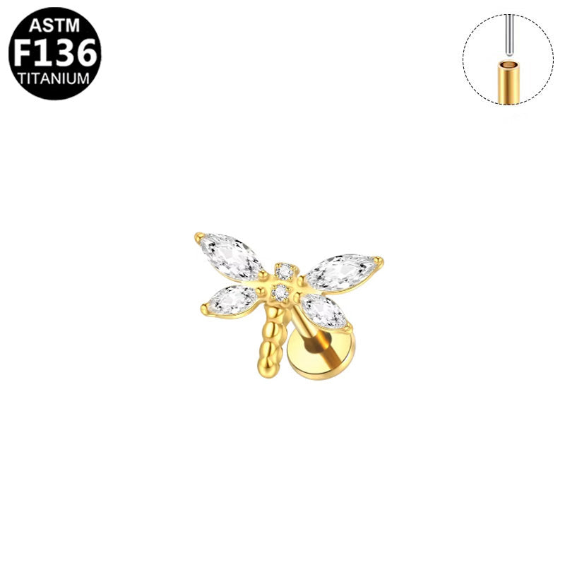 Piercing libellule en titane doré