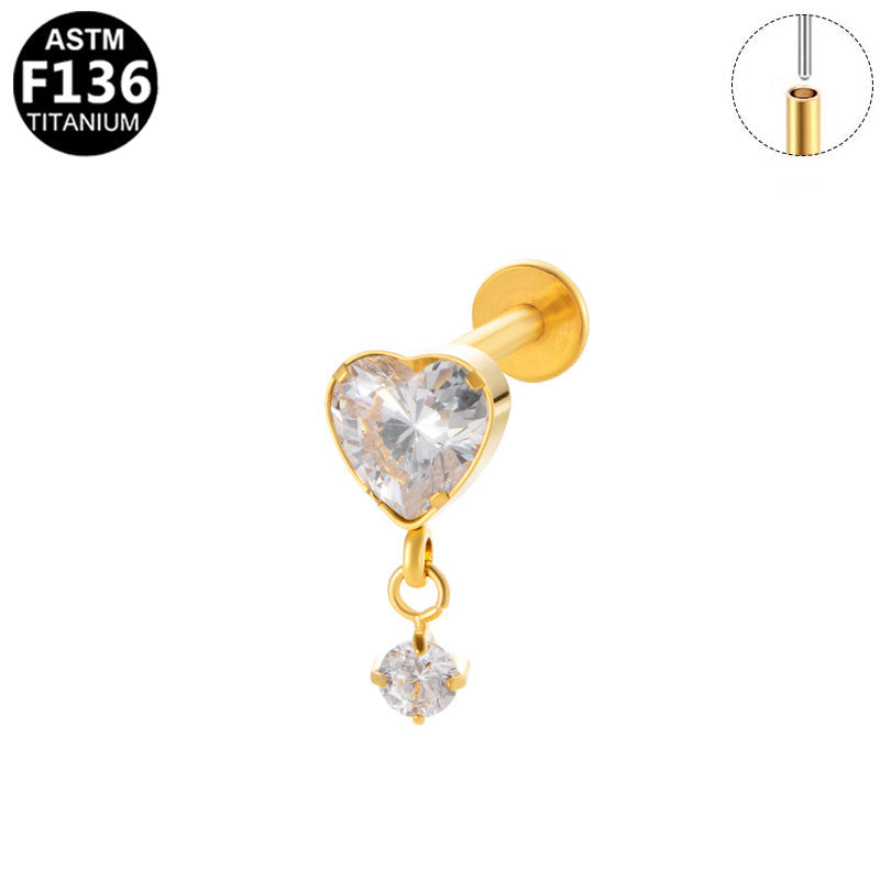 Piercing cœur pendant zircon en titane doré