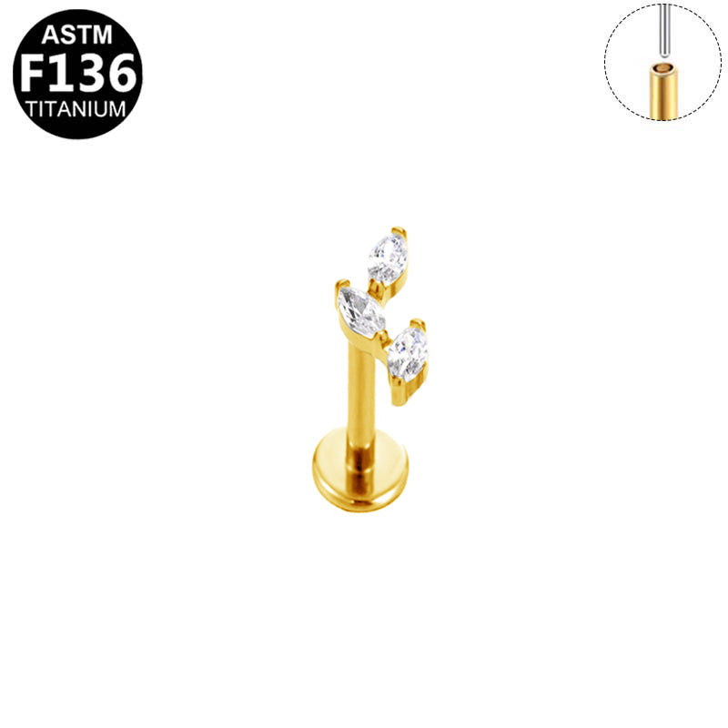 Piercing trio vertical marquises en titane doré