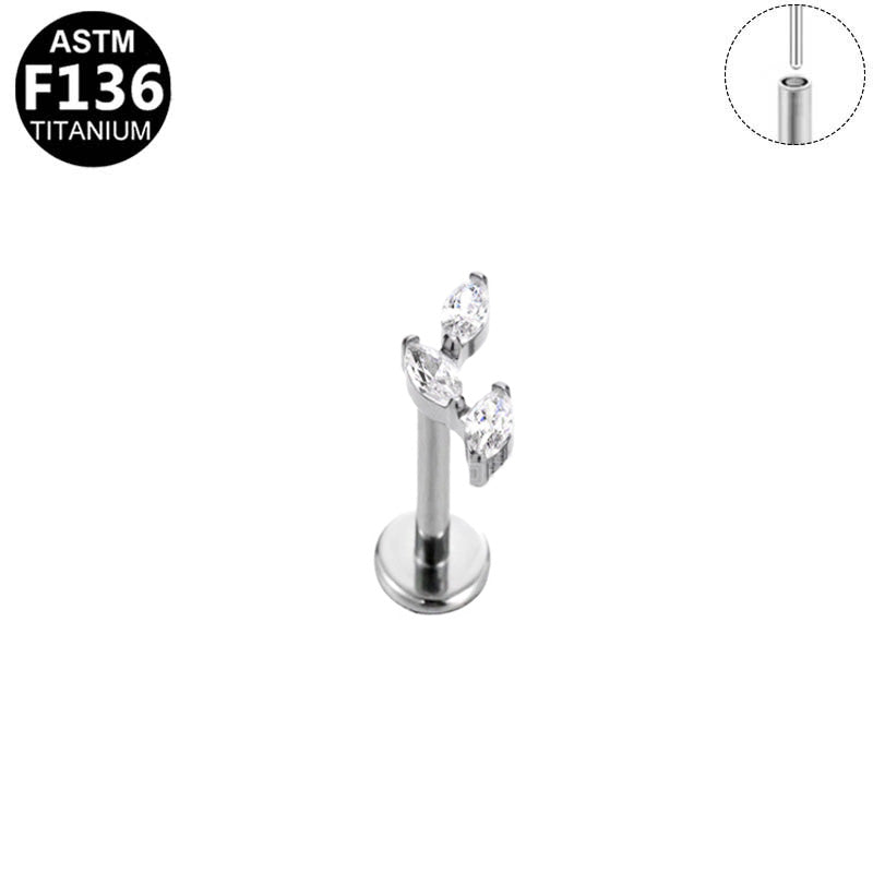 Piercing trio vertical marquises en titane argenté