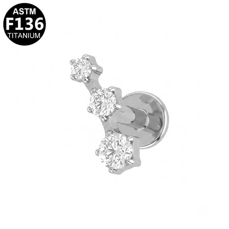 Piercing trio de zircons en titane argenté