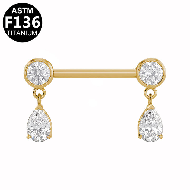 Piercing téton gouttes pendantes en titane doré