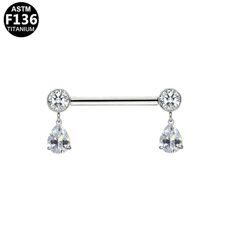 Piercing téton gouttes pendantes en titane argenté