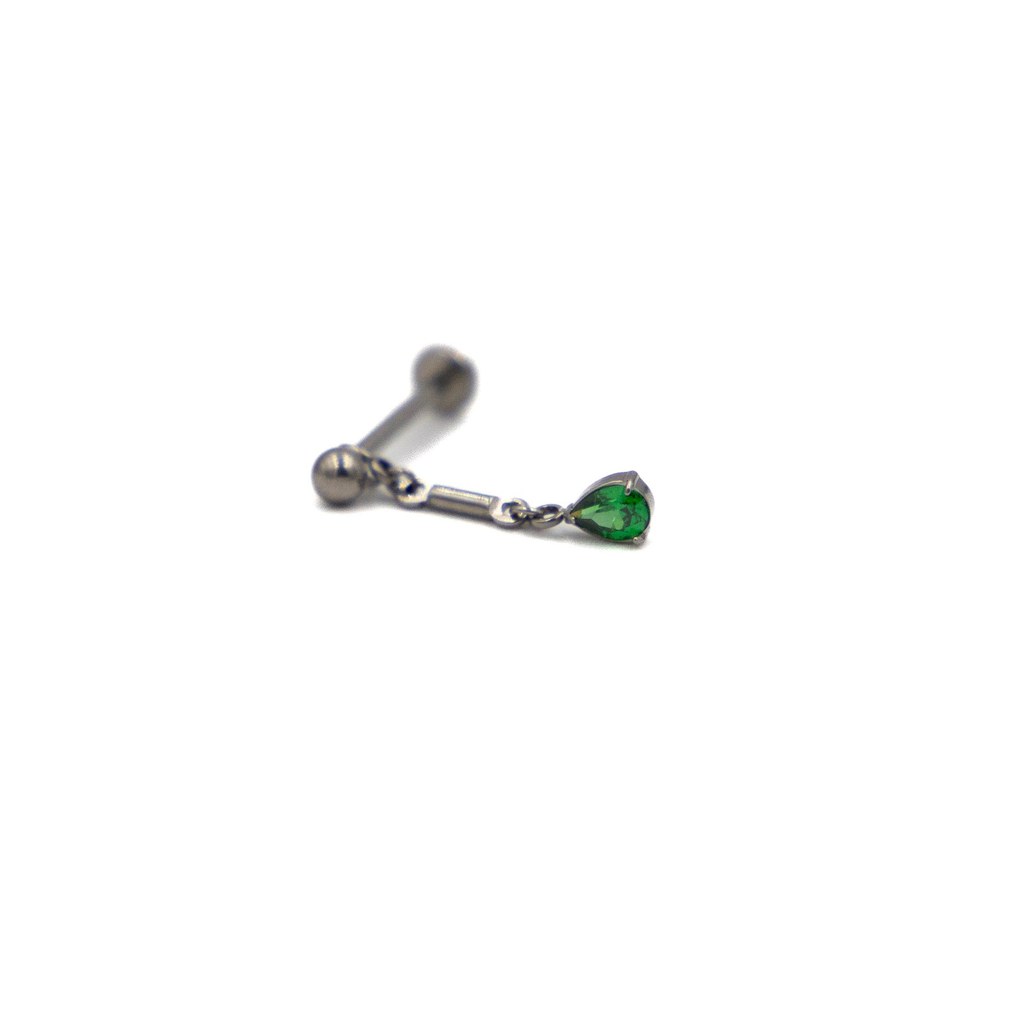 Piercing en titane – Pendentif zirconium vert ou noir