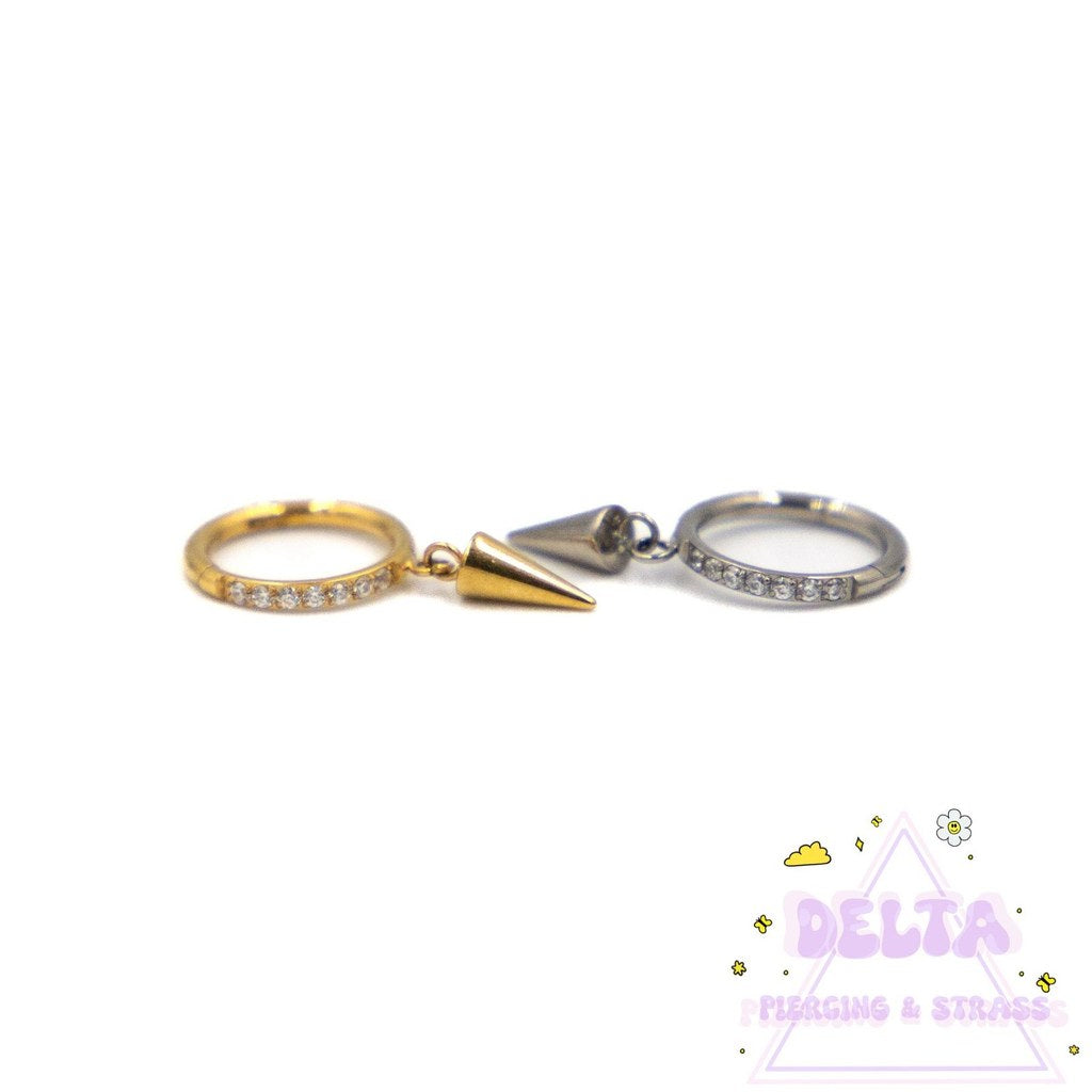 Anneau en titane avec strass et pendentif cône