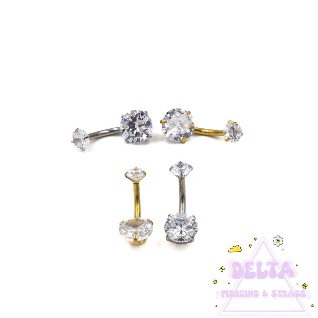 Piercing nombril en titane avec double strass