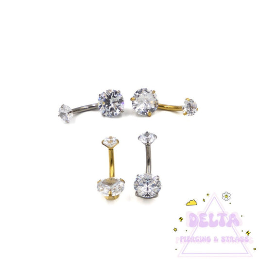 Piercing nombril en titane avec double strass