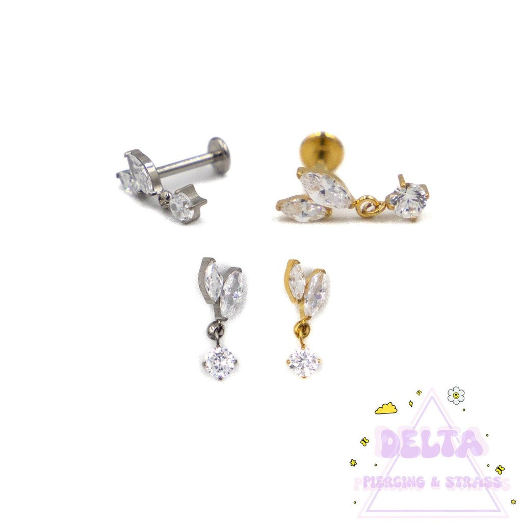 Piercing en titane – Feuilles & pendentif zirconium