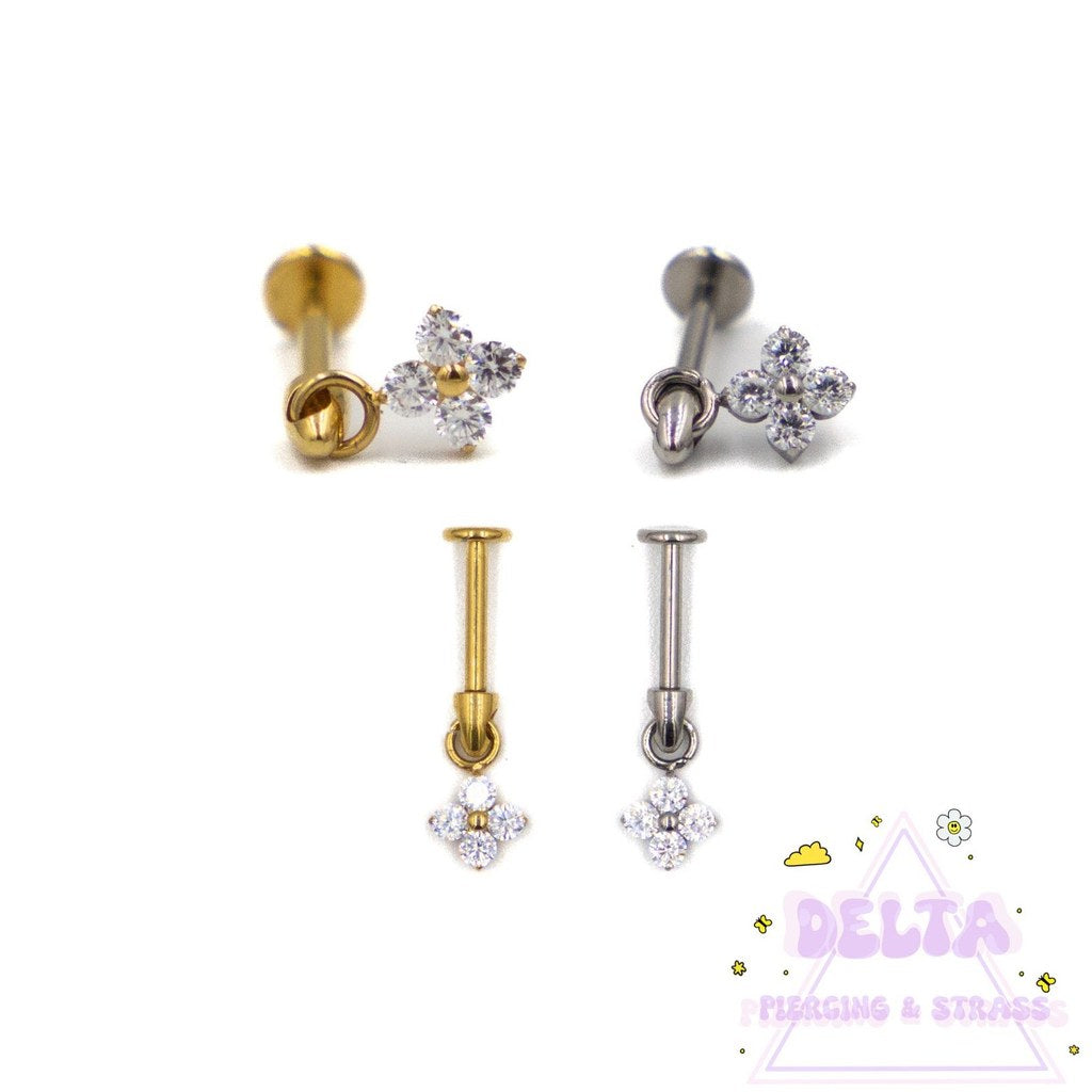 Piercing en titane – Pendentif fleur zirconium
