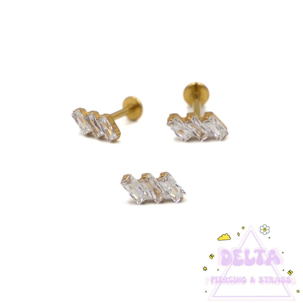 Piercing en titane argenté – 3 zirconiums en diagonale