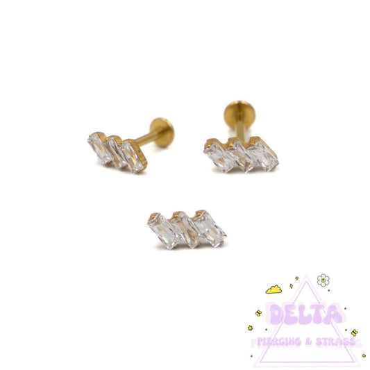 Piercing en titane argenté – 3 zirconiums en diagonale