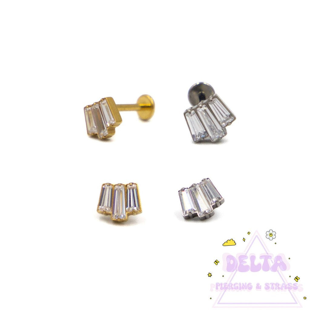 Piercing en titane – 3 zirconiums aligné