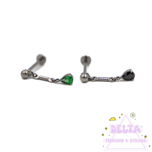 Piercing en titane – Pendentif zirconium vert ou noir