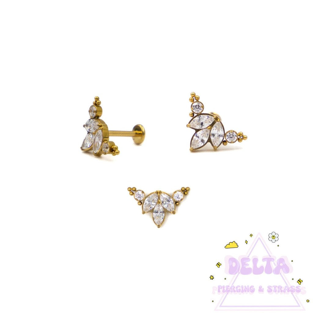 Piercing en titane doré – Fleur zirconiums
