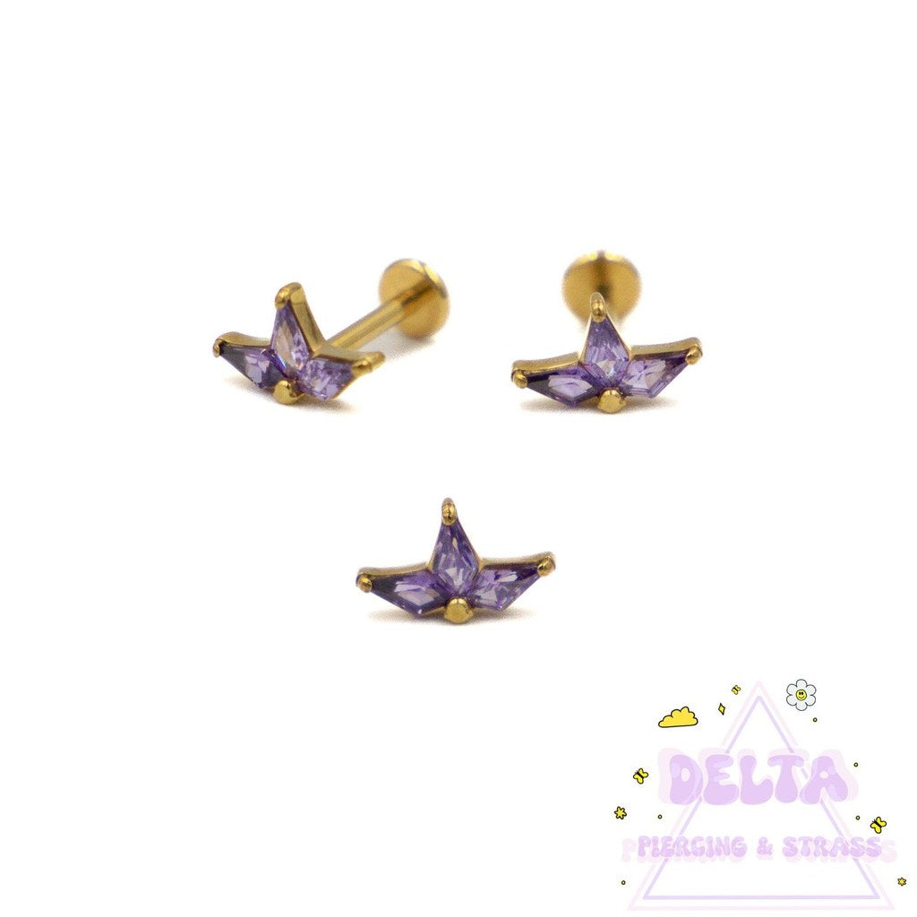 Piercing Violet Ailé en Titane Doré