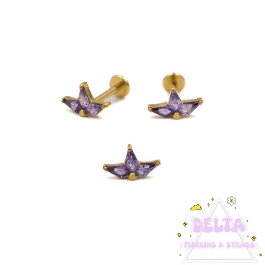 Piercing Violet Ailé en Titane Doré