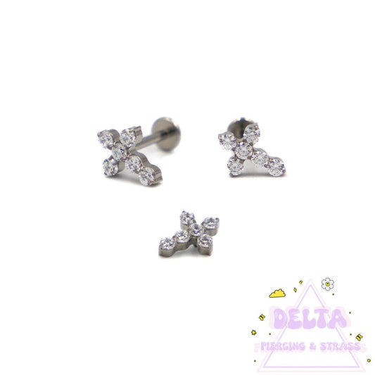 Piercing Croix Strass en Titane Argenté