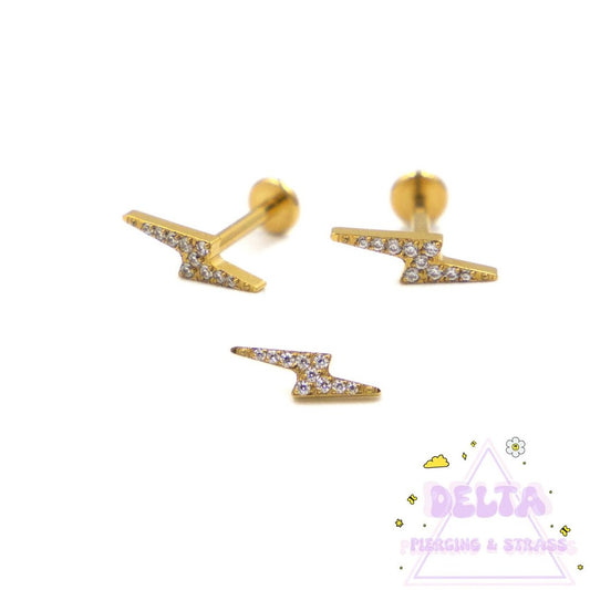 Piercing éclair strass en titane doré