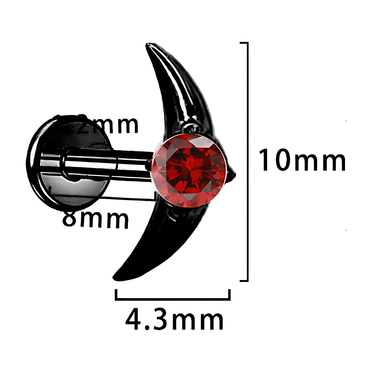 Piercing lune en titane noir avec pierre rouge