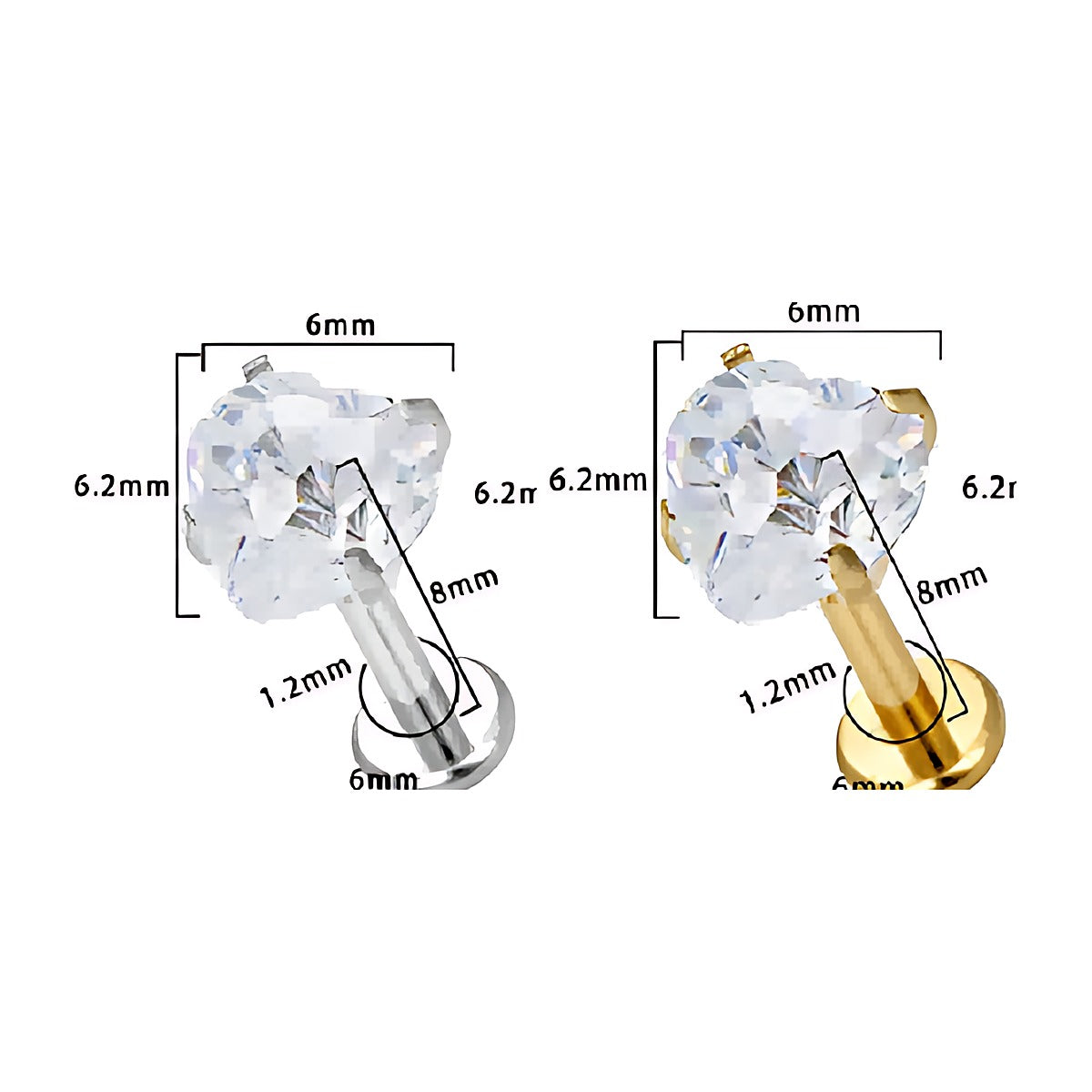 Piercing cœur zircon 6 mm en titane argenté