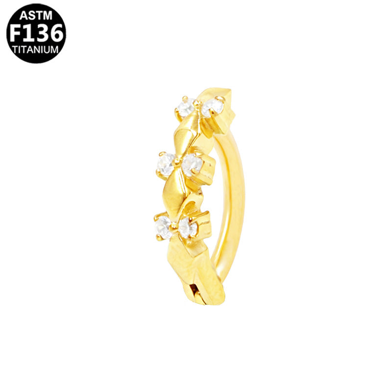 Piercing nombril clicker feuillage en titane doré